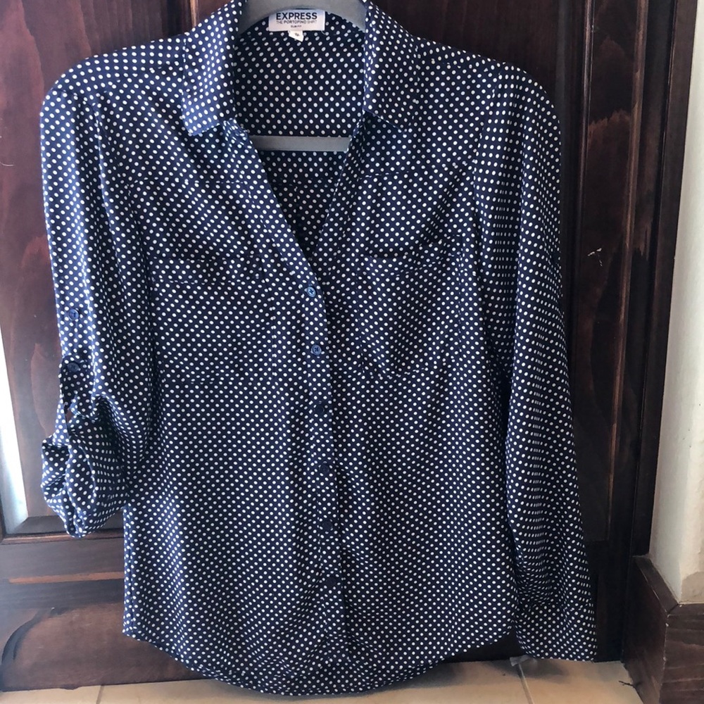 Navy polka dot blouse
